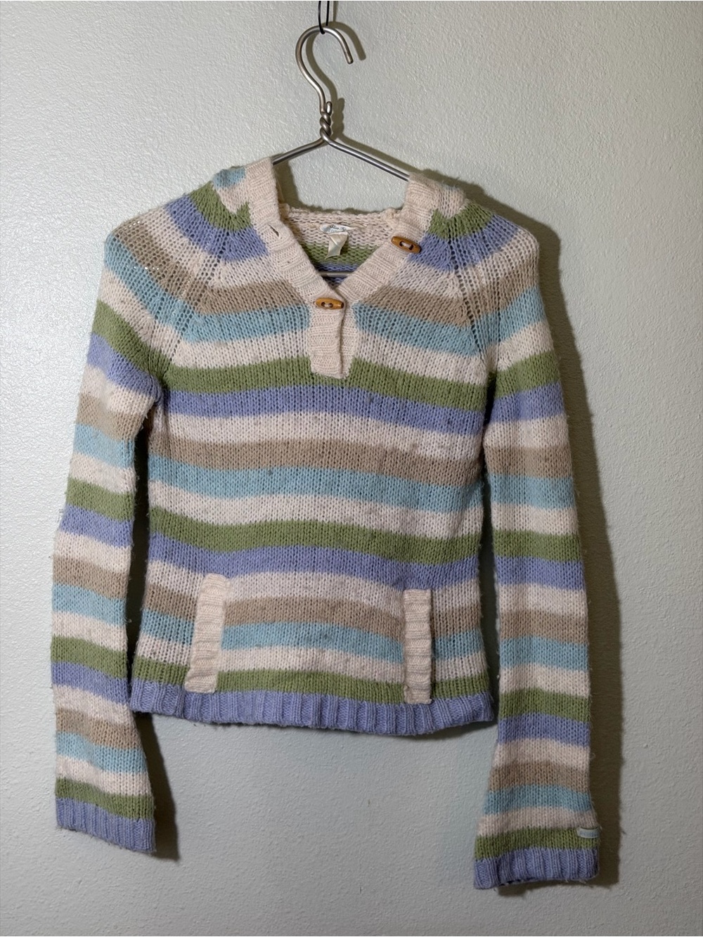 Aeropostale Vintage Y2K Cable Knit Pocketed Hoodie Striped Women’s S Slim Fit